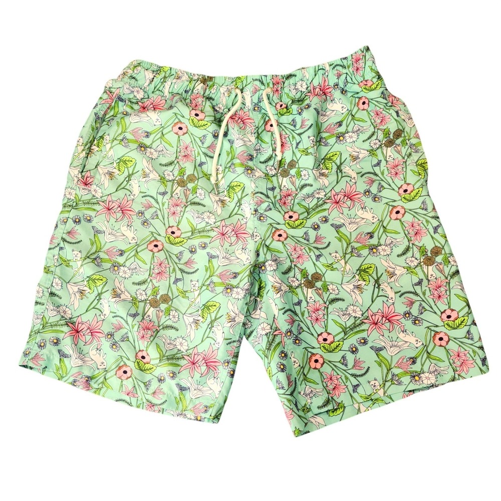 Ripndip‎ sz L Nermal Floral Board Shorts Green Pink Hawaiian Flowers Cat 9" 20"
